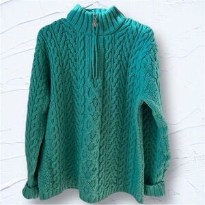 100% Wool, 100 % Merino Wool Aran Crafts Teal Cable Knit Sweater